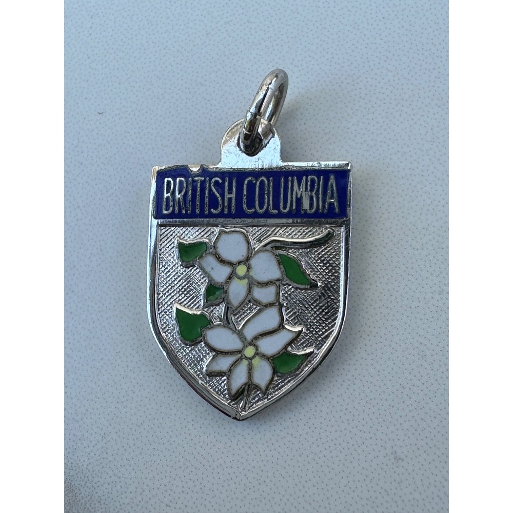 Vintage Bond Boyd Sterling Silver British Columbia Enamel Dogwood Shield Charm